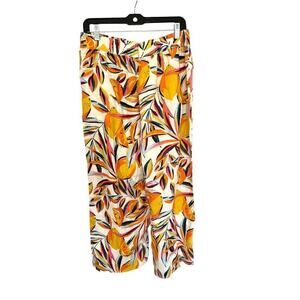 C&C California Linen Pants Women Large Multicolor Fruit Resort Tropical Wide Leg